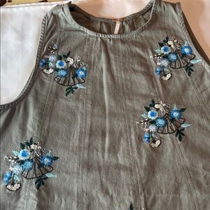 Free People XS olive green and blue Embroidery